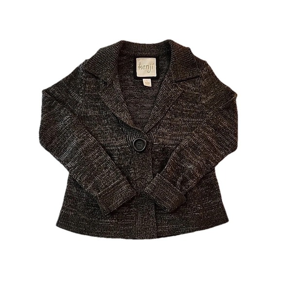 Kenji Peplum Cardigan Classic Feminine Gray‎ Heather Button Tab Sweater Womens L - Picture 3 of 13